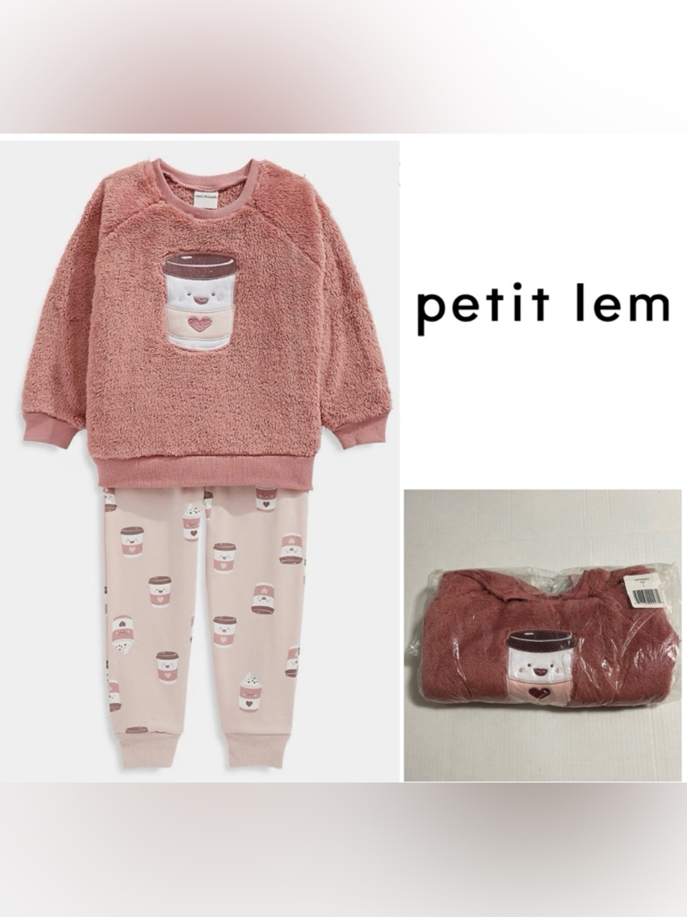 🆕PETIT LEM - 3T - NWT - TODDLER GIRLS 2PC PINK COFFEE / LATTE OUTFIT SET